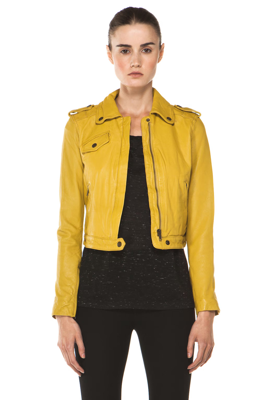 Current/Elliot Leather Long Sleeve Full Zip Moto Jacket Light Olive Women's 2